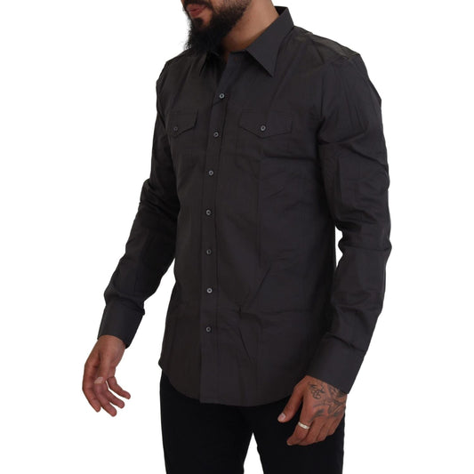 Dolce & Gabbana Gray SICILIA Slim Fit Stretch Dress Shirt TSH83638- 41