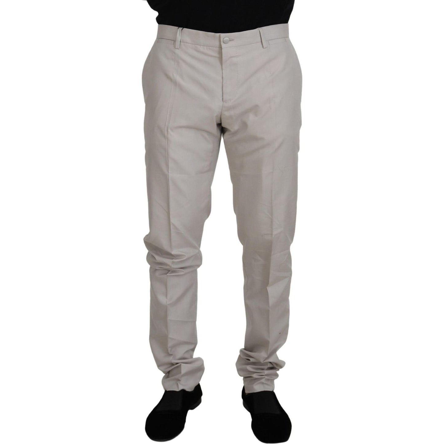 Dolce & Gabbana Off White Silk Mid Waist Chino Pants
