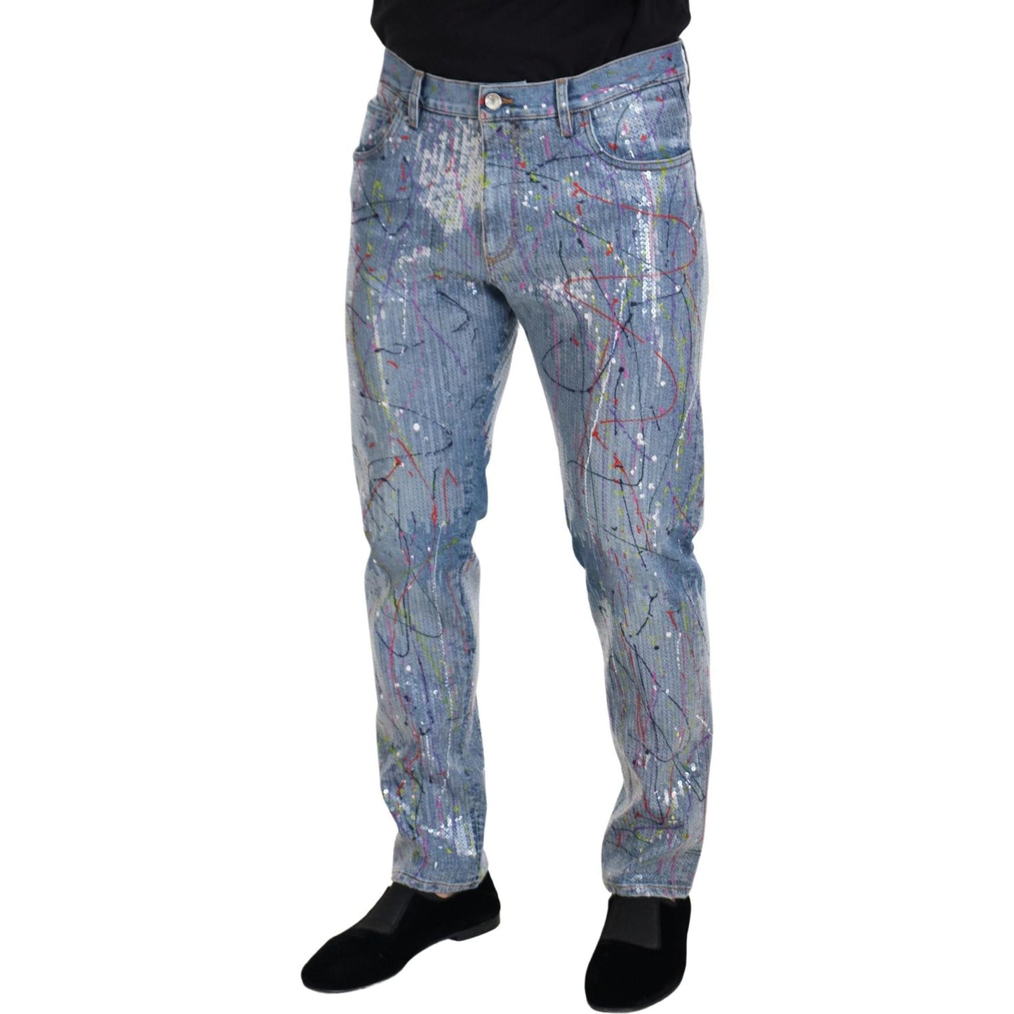 Dolce & Gabbana Blue Cotton Color Splash Print Denim Jeans