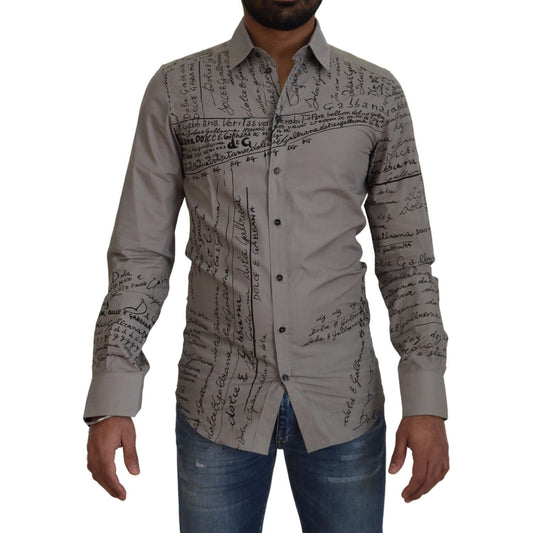 Dolce & Gabbana Gray Printed Cotton Slim Dress GOLD Shirt TSH7975 - 37