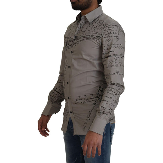 Dolce & Gabbana Gray Printed Cotton Slim Dress GOLD Shirt TSH7975 - 37