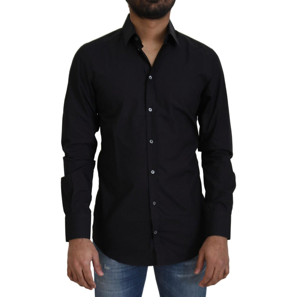 Dolce & Gabbana Black Cotton Slim Fit Formal Dress GOLD Shirt TSH82930 - 38