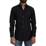 Dolce & Gabbana Black Cotton Slim Fit Formal Dress GOLD Shirt TSH82930 - 38
