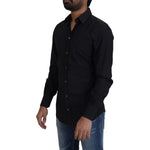 Dolce & Gabbana Black Cotton Slim Fit Formal Dress GOLD Shirt TSH82930 - 38