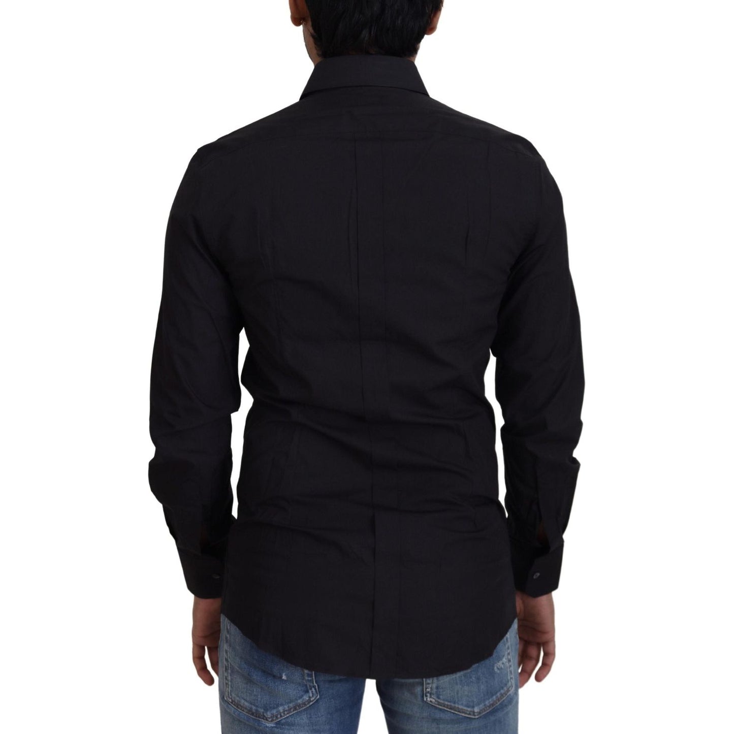 Dolce & Gabbana Black Cotton Slim Fit Formal Dress GOLD Shirt TSH82930 - 38