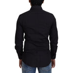 Dolce & Gabbana Black Cotton Slim Fit Formal Dress GOLD Shirt TSH82930 - 38