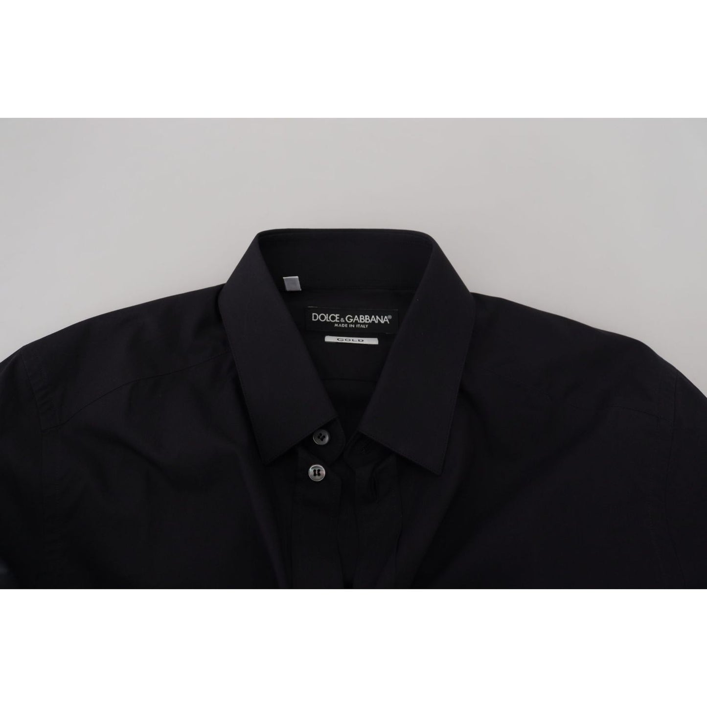Dolce & Gabbana Black Cotton Slim Fit Formal Dress GOLD Shirt TSH82930 - 38