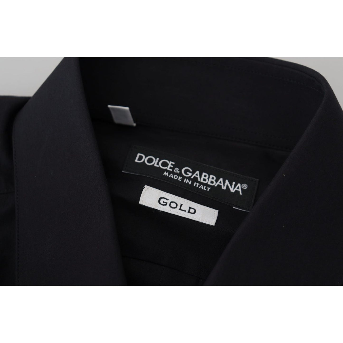 Dolce & Gabbana Black Cotton Slim Fit Formal Dress GOLD Shirt TSH82930 - 38
