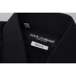 Dolce & Gabbana Black Cotton Slim Fit Formal Dress GOLD Shirt TSH82930 - 38