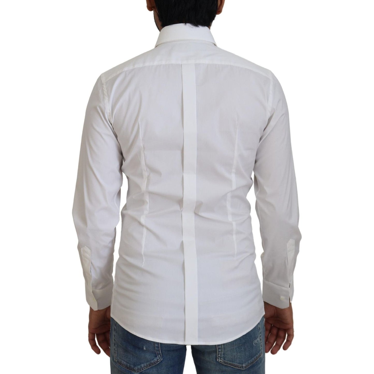 Dolce & Gabbana White Cotton Slim Fit Formal Dress GOLD Shirt TSH82959 - 37