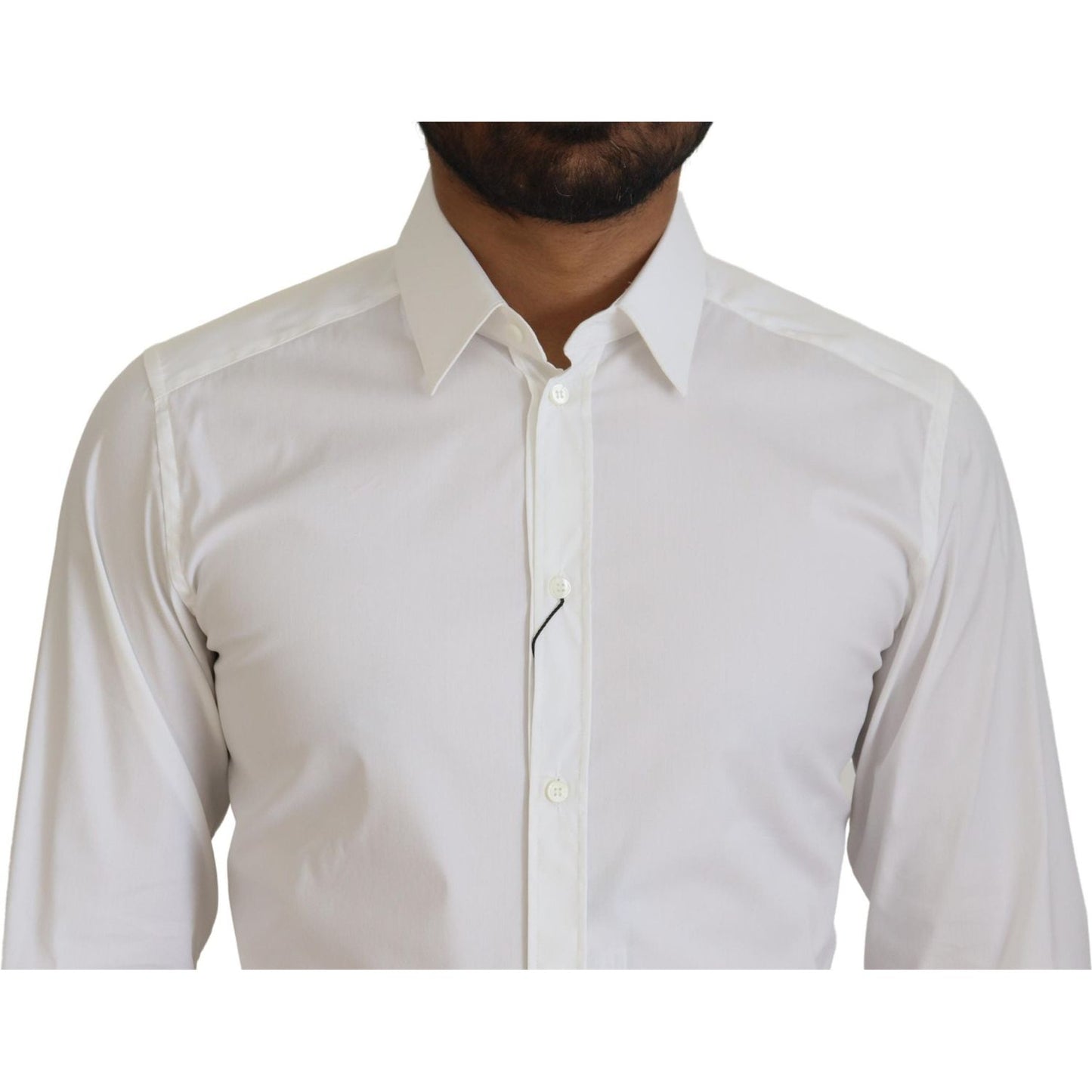 Dolce & Gabbana White Cotton Slim Fit Formal Dress GOLD Shirt TSH82959 - 37