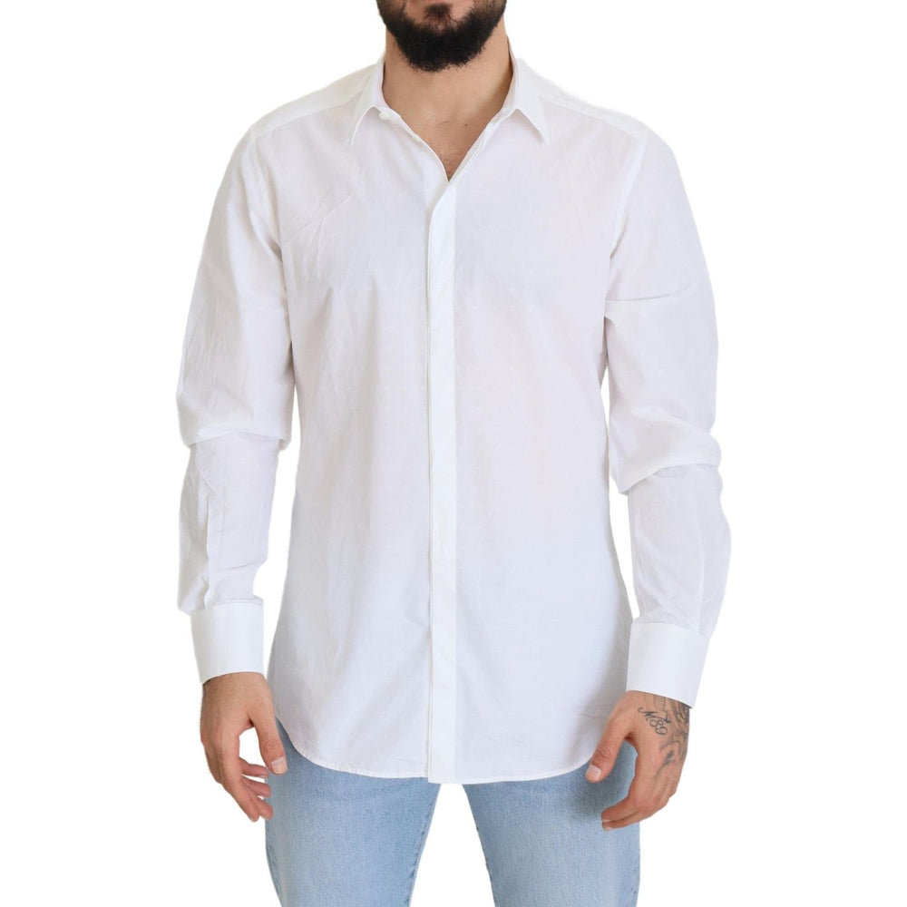 Dolce & Gabbana White Cotton Slim Fit Formal Dress GOLD Shirt TSH83044 - 43