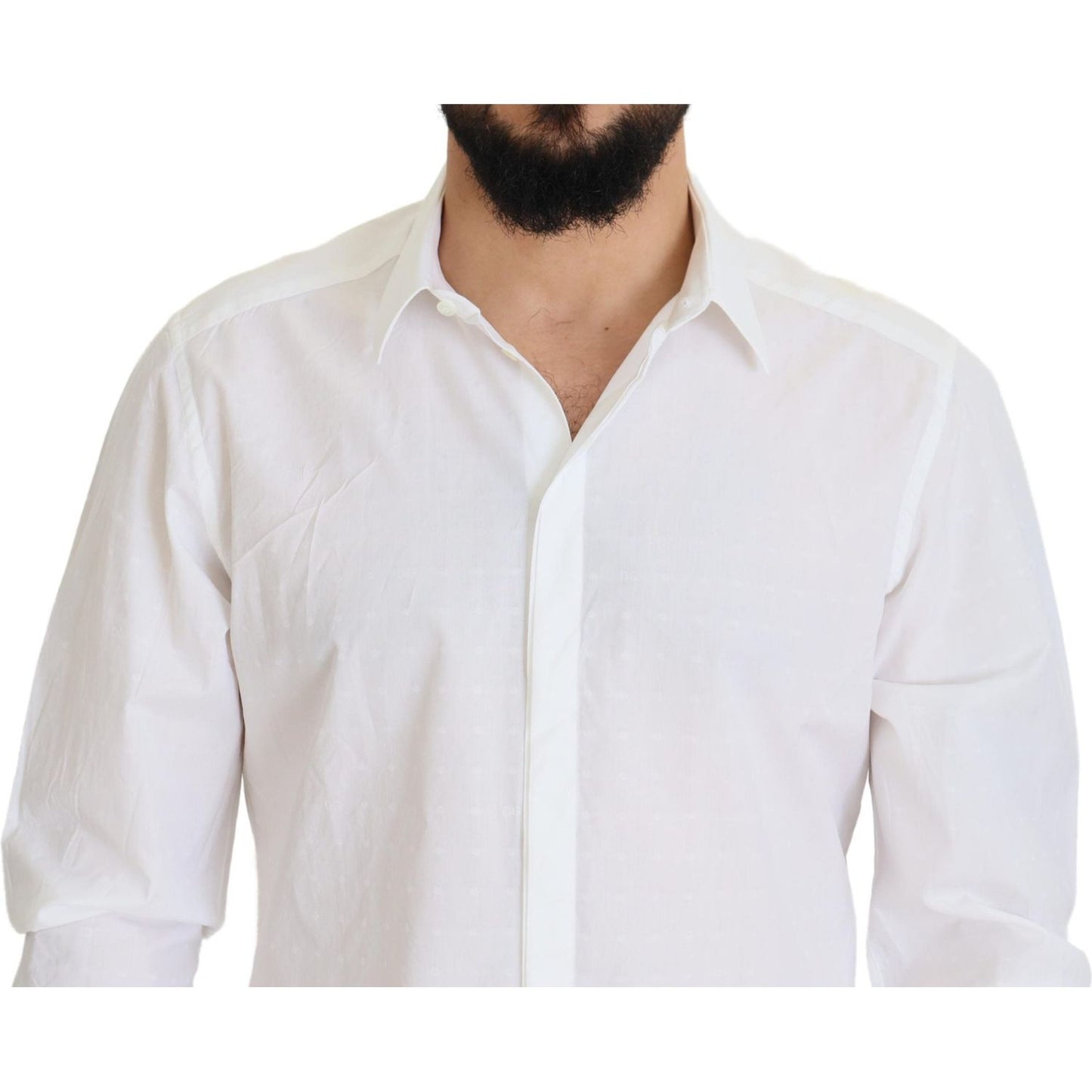 Dolce & Gabbana White Cotton Slim Fit Formal Dress GOLD Shirt TSH83044 - 43