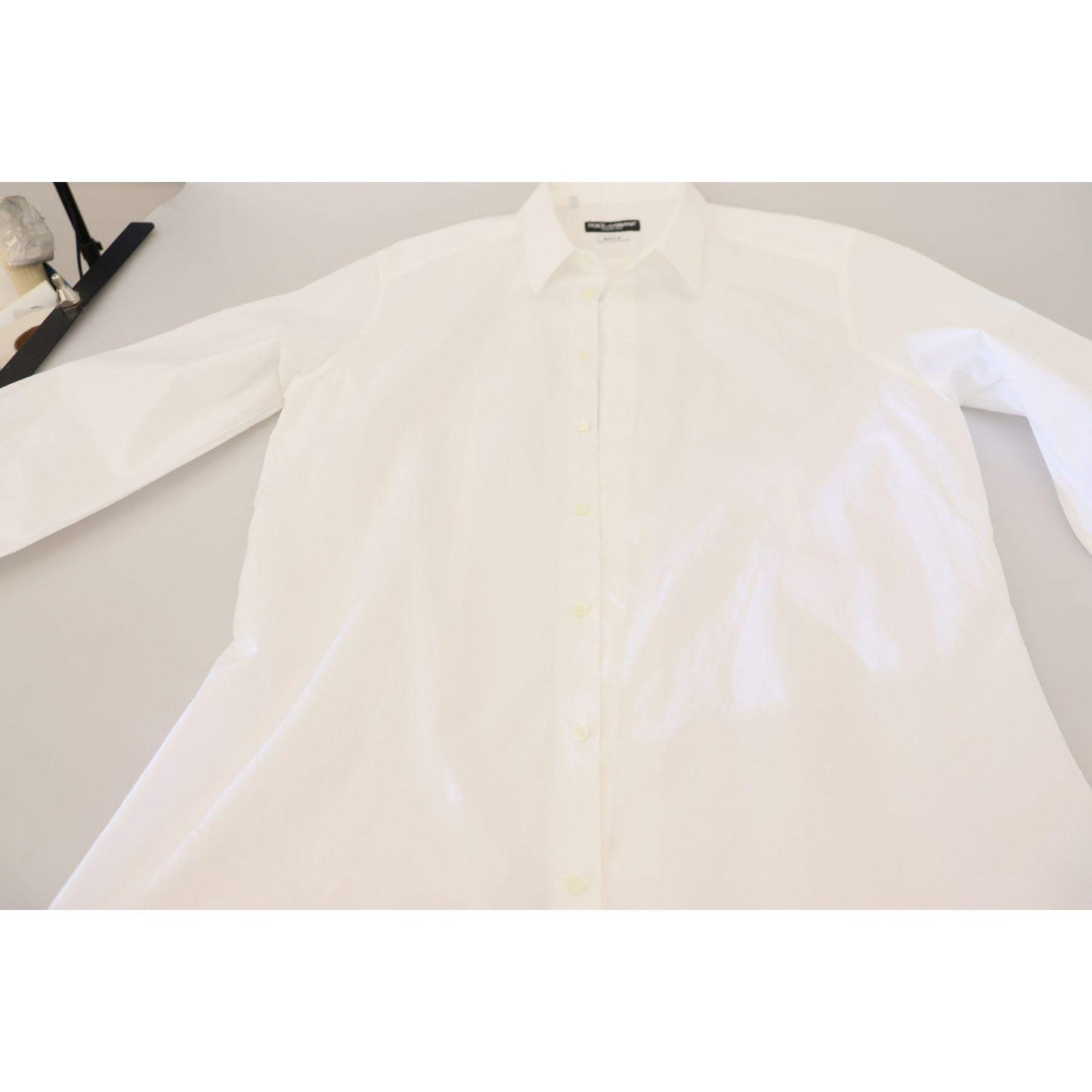 Dolce & Gabbana White Cotton Slim Fit Formal Dress GOLD Shirt TSH83044 - 43