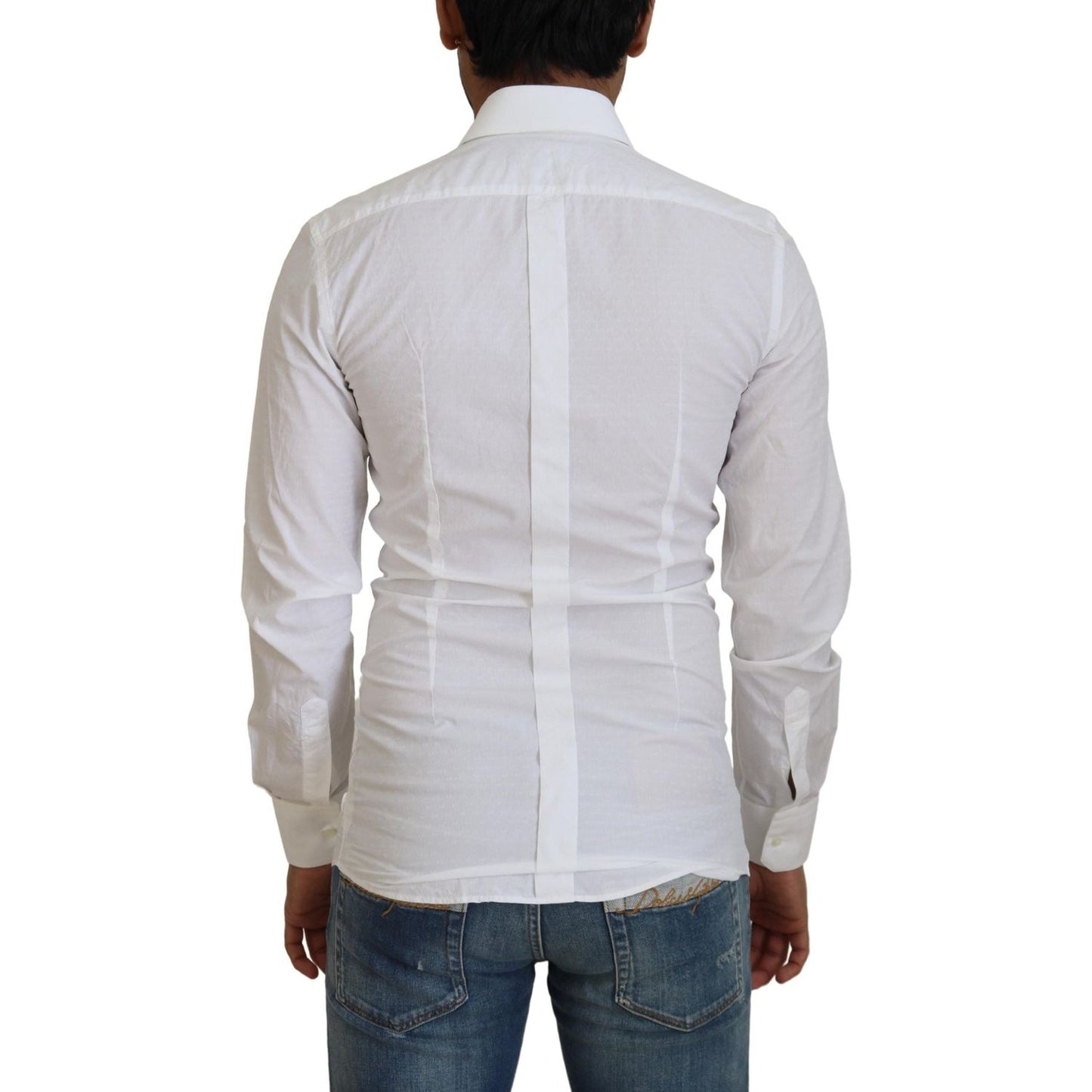 Dolce & Gabbana White Cotton Slim Fit Formal Dress GOLD Shirt TSH83045 - 37