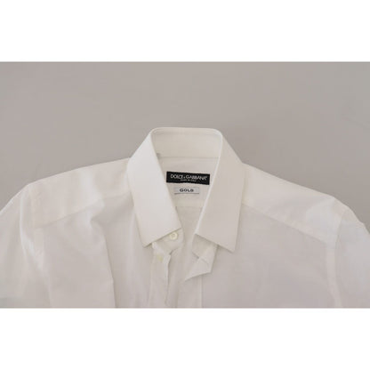 Dolce & Gabbana White Cotton Slim Fit Formal Dress GOLD Shirt