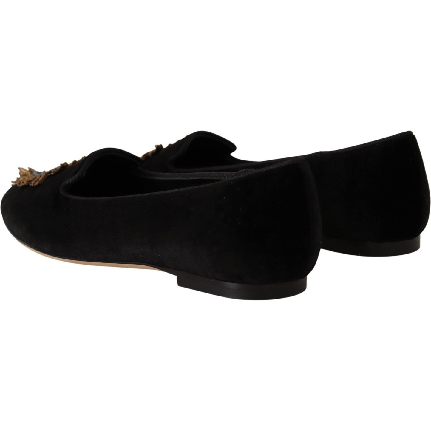 Dolce & Gabbana Black DG Sacred Heart Patch Slip On Flat Shoes LA9901 - 35