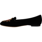 Dolce & Gabbana Black DG Sacred Heart Patch Slip On Flat Shoes LA9901 - 35
