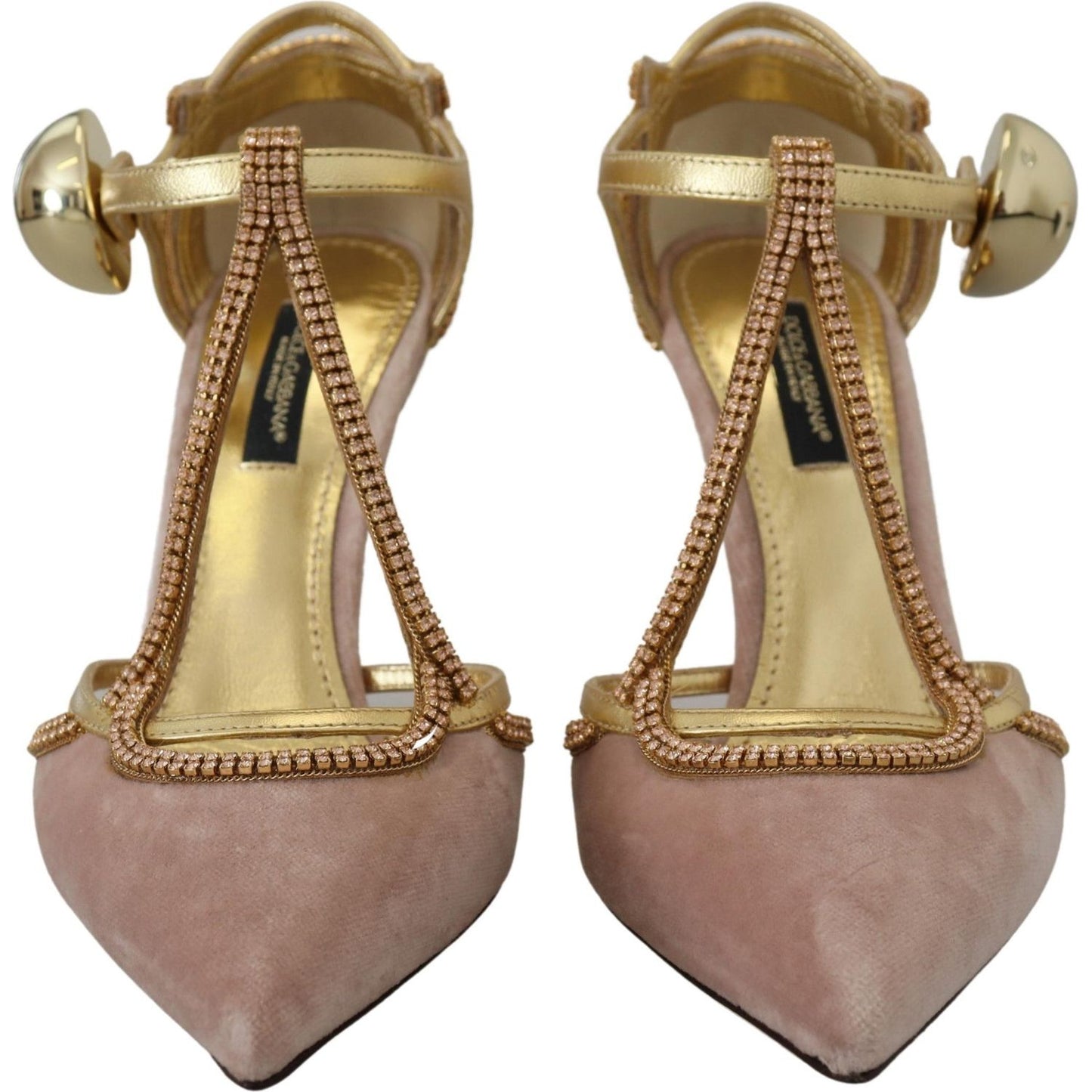 Dolce & Gabbana Pink Crystal T-strap Heels Pumps Shoes LA10020 - 36