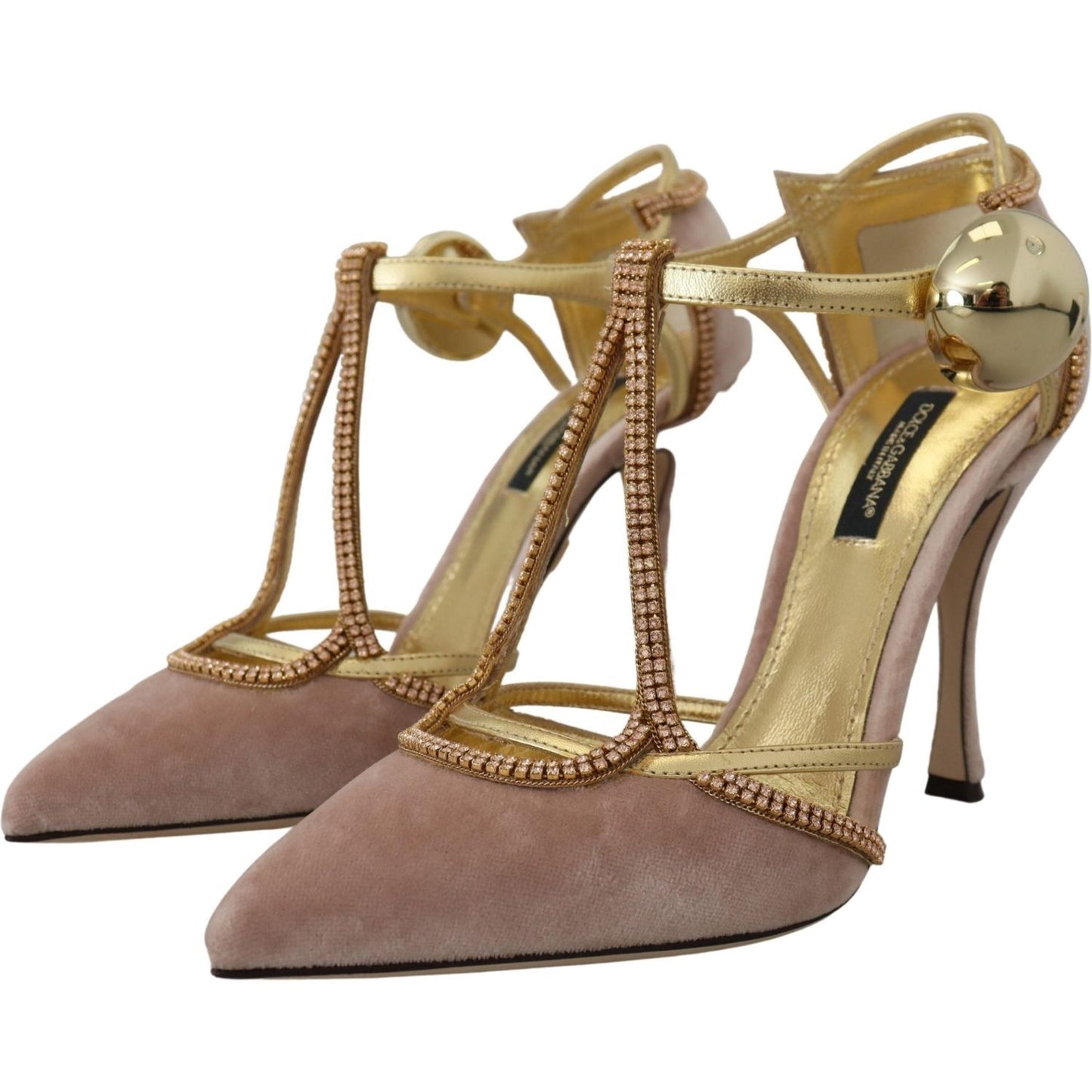 Dolce & Gabbana Pink Crystal T-strap Heels Pumps Shoes LA10020 - 36