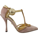 Dolce & Gabbana Pink Crystal T-strap Heels Pumps Shoes LA10020 - 36
