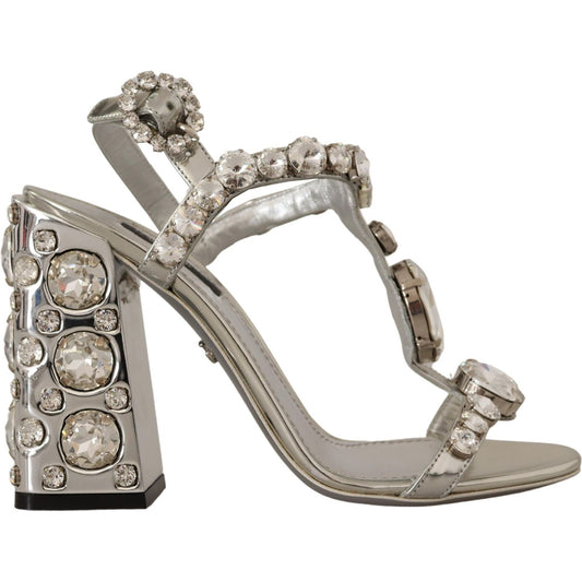 Dolce & Gabbana Silver Crystals Strap Buckle High Heel Sandals LA9957-37