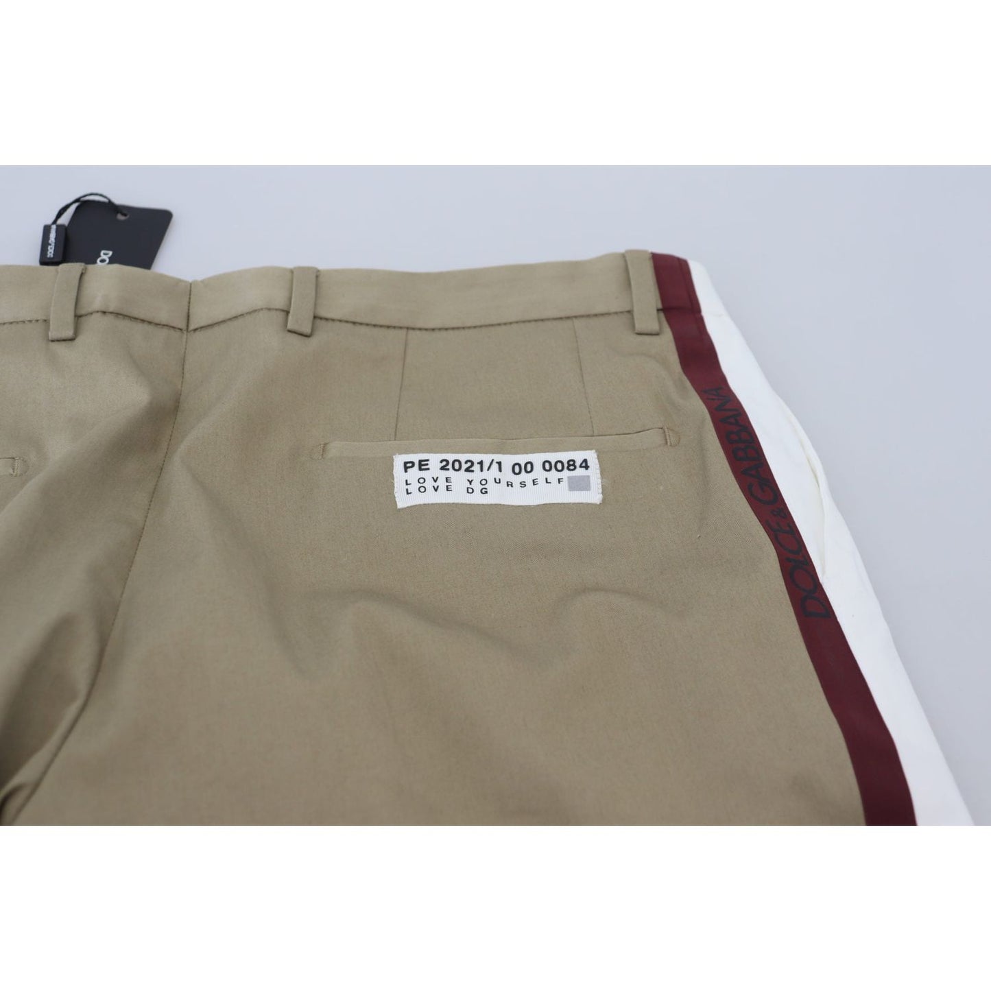 Dolce & Gabbana White Brown Slim Fit Chino Pants