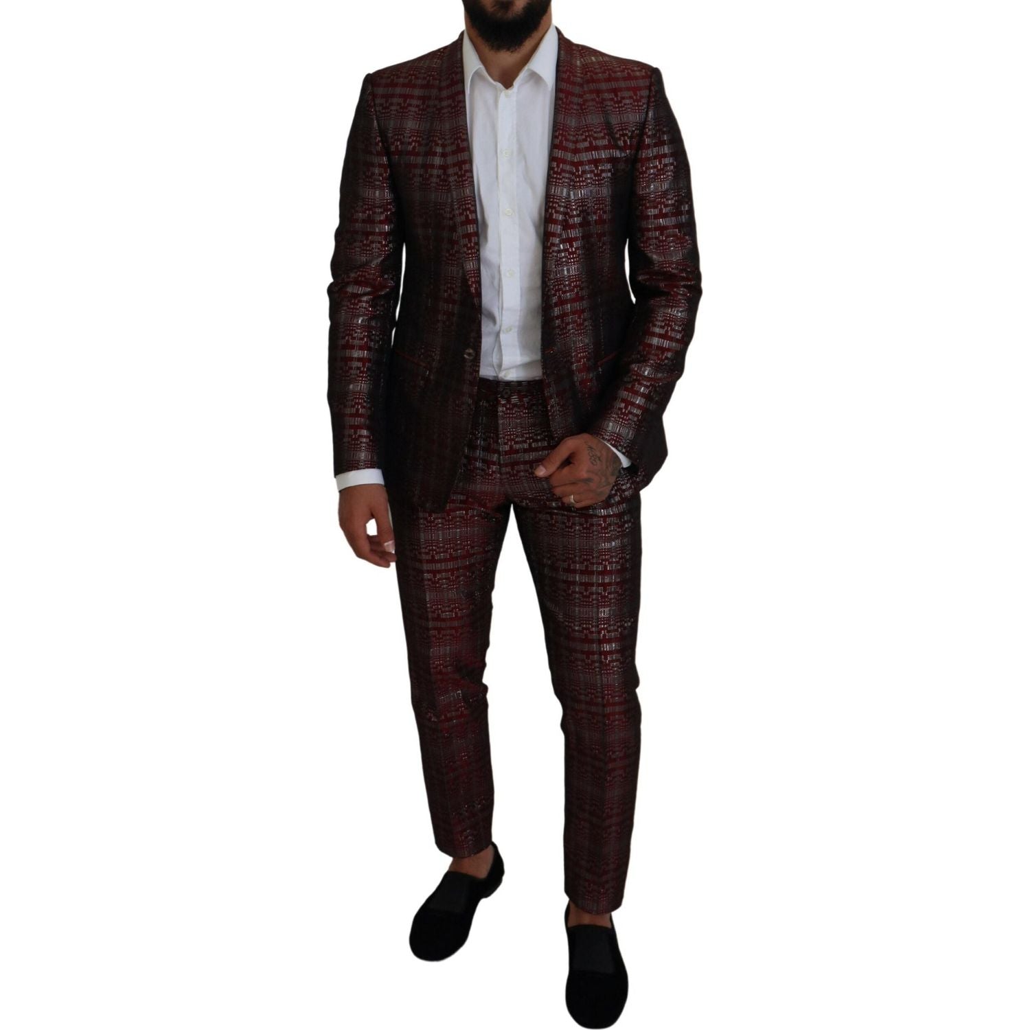 Dolce & Gabbana Bordeaux Silver GOLD Slim Fit Suit