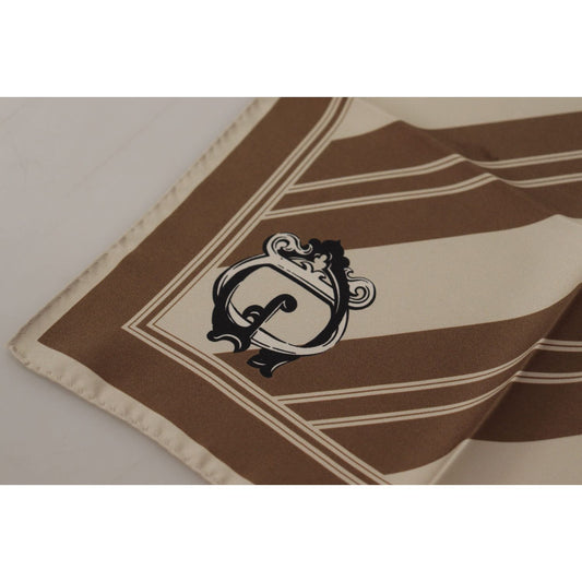 Dolce & Gabbana Brown Stripes DG Logo Square Mens Handkerchief Scarf MS6275