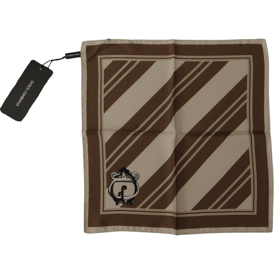 Dolce & Gabbana Brown Stripes DG Logo Square Mens Handkerchief Scarf MS6275