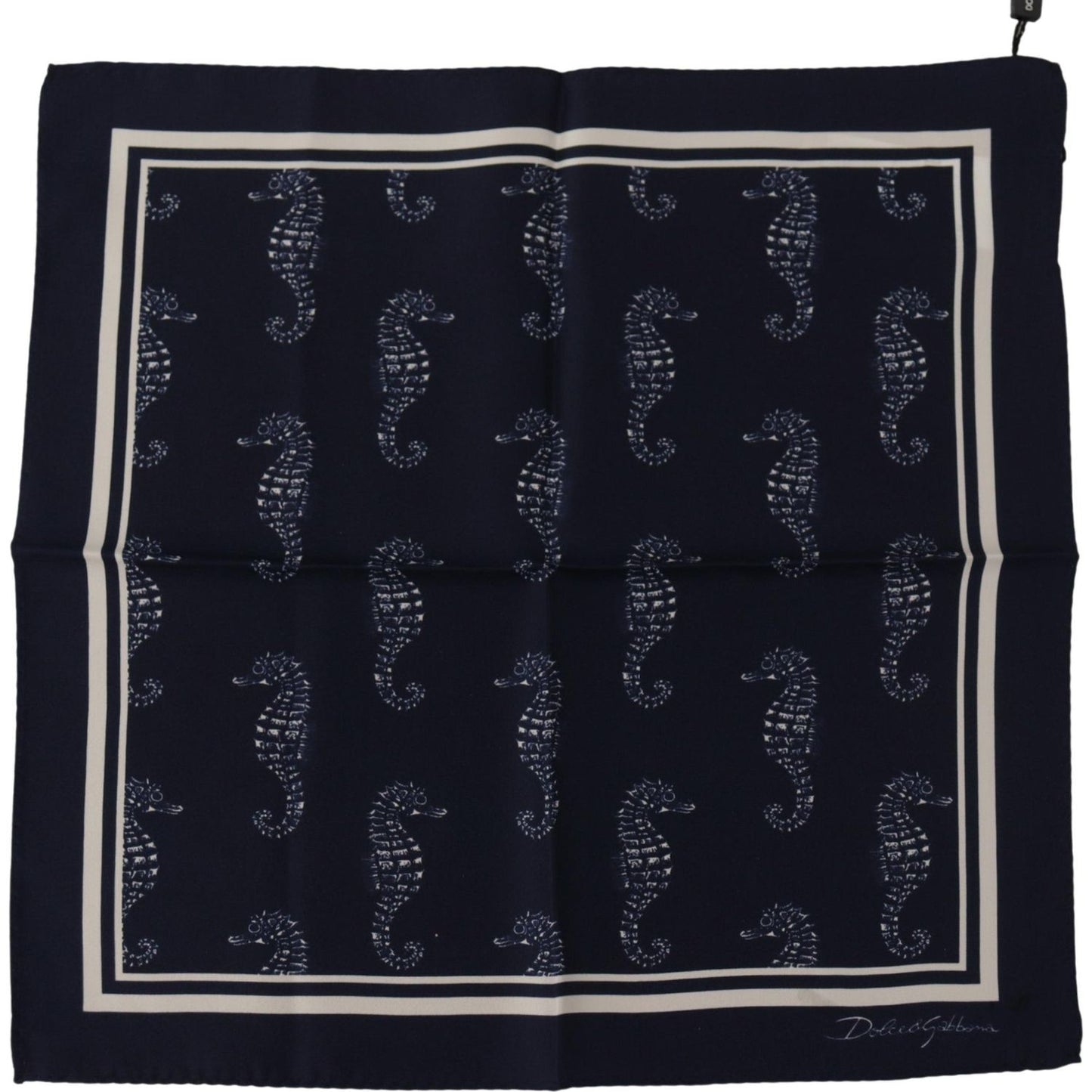 Dolce & Gabbana Blue Seahorse DG Printed Square Handkerchief Scarf MS6281