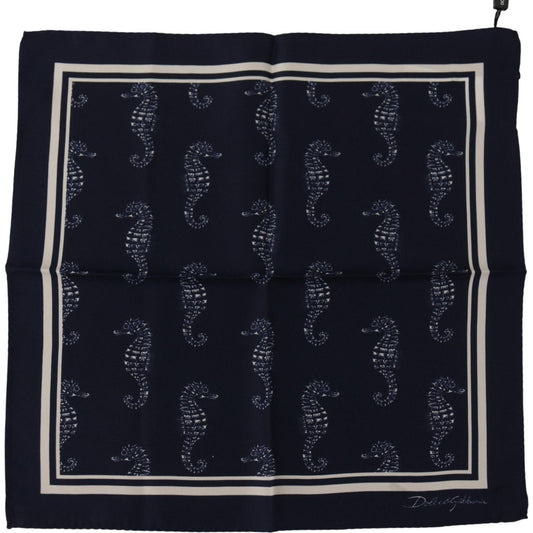 Dolce & Gabbana Blue Seahorse DG Printed Square Handkerchief Scarf MS6281