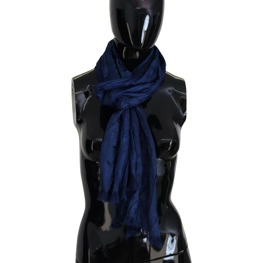 Costume National Blue Silk Shawl Foulard Fringes Scarf MS6886