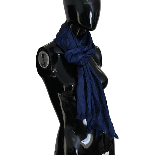Costume National Blue Silk Shawl Foulard Fringes Scarf MS6886