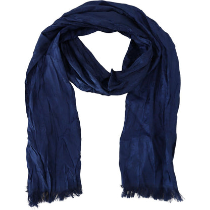 Costume National Blue Silk Shawl Foulard Fringes Scarf