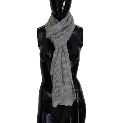 John Galliano Gray Logo Knitted Neck Wrap Shawl Foulard Scarf