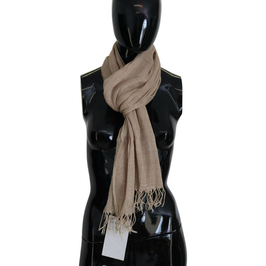 Costume National Beige Cotton Shawl Foulard Fringe Scarf MS6872