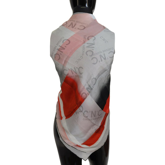 Costume National Gray Red Shawl Foulard Wrap Scarf MS6881