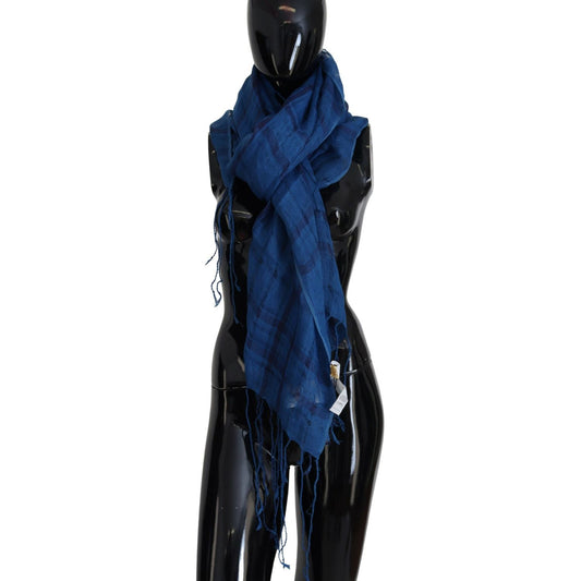 Costume National Blue Linen Shawl Foulard Fringes Scarf MS6877