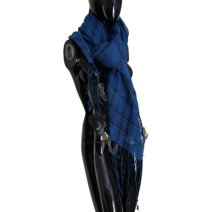 Costume National Blue Linen Shawl Foulard Fringes Scarf