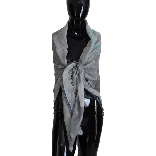 Costume National Gray Print Shawl Foulard Fringes Scarf MS6874
