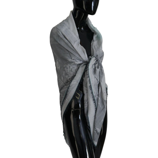 Costume National Gray Print Shawl Foulard Fringes Scarf MS6874