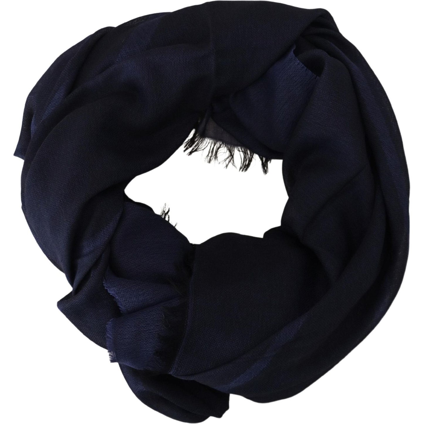 GF Ferre Dark Blue Wool Neck Wrap Shawl Fringes Scarf MS6858