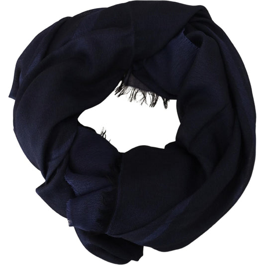 GF Ferre Dark Blue Wool Neck Wrap Shawl Fringes Scarf MS6858