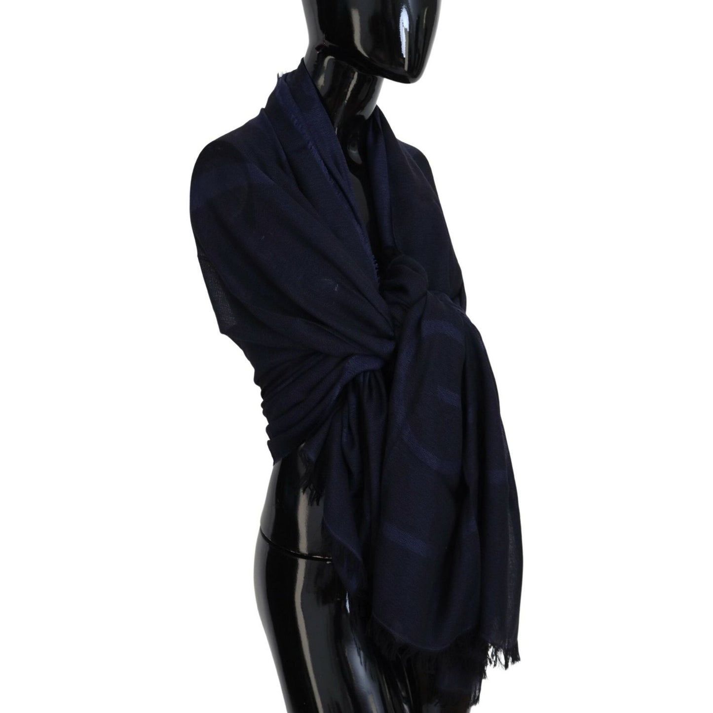 GF Ferre Dark Blue Wool Neck Wrap Shawl Fringes Scarf MS6858