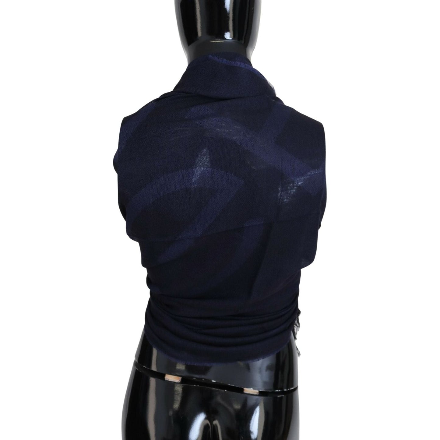 GF Ferre Dark Blue Wool Neck Wrap Shawl Fringes Scarf MS6858