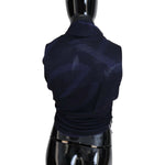 GF Ferre Dark Blue Wool Neck Wrap Shawl Fringes Scarf MS6858