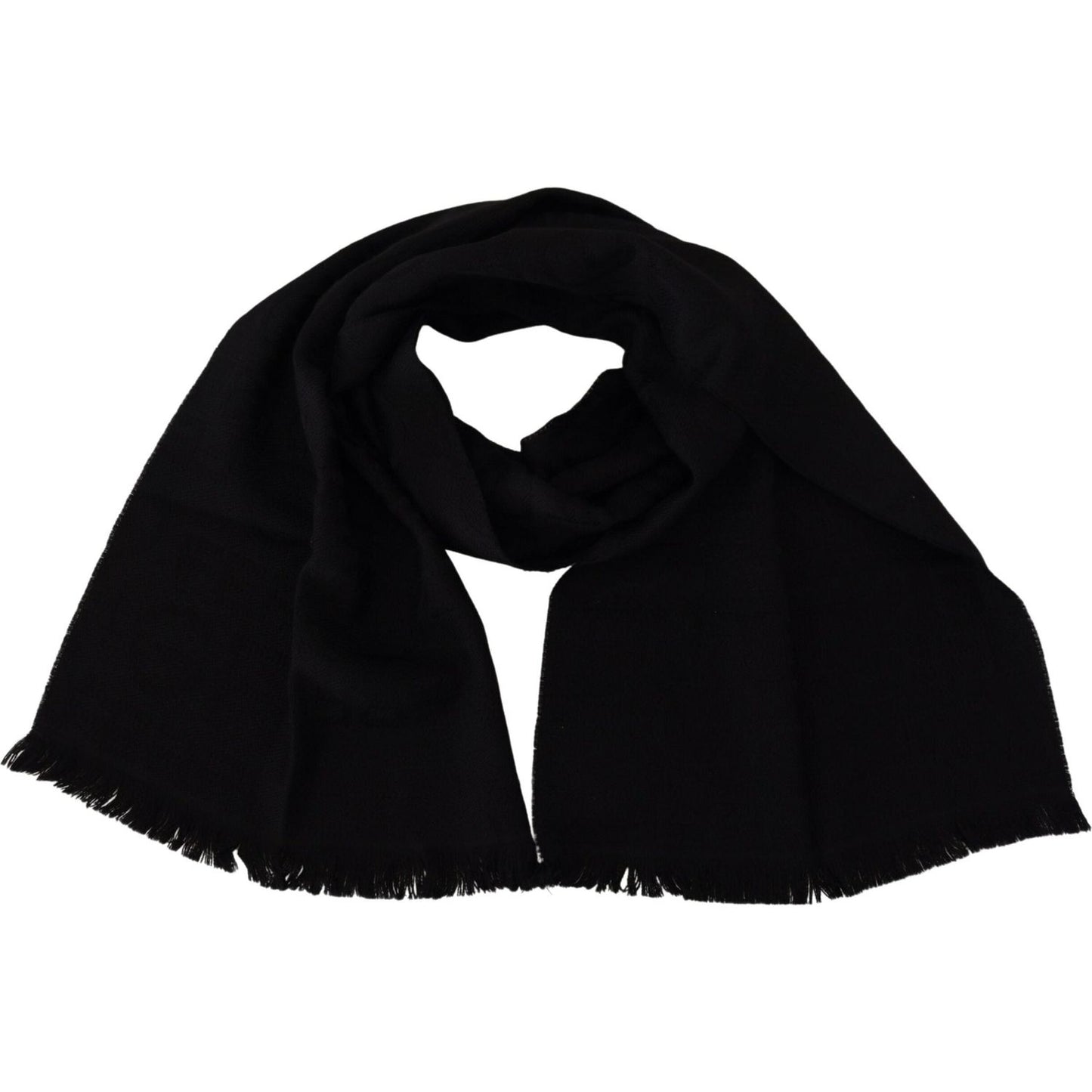 GF Ferre Black Wool Neck Wrap Shawl Fringes Scarf MS6845