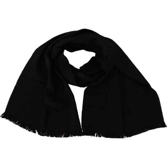 GF Ferre Black Wool Neck Wrap Shawl Fringes Scarf MS6845