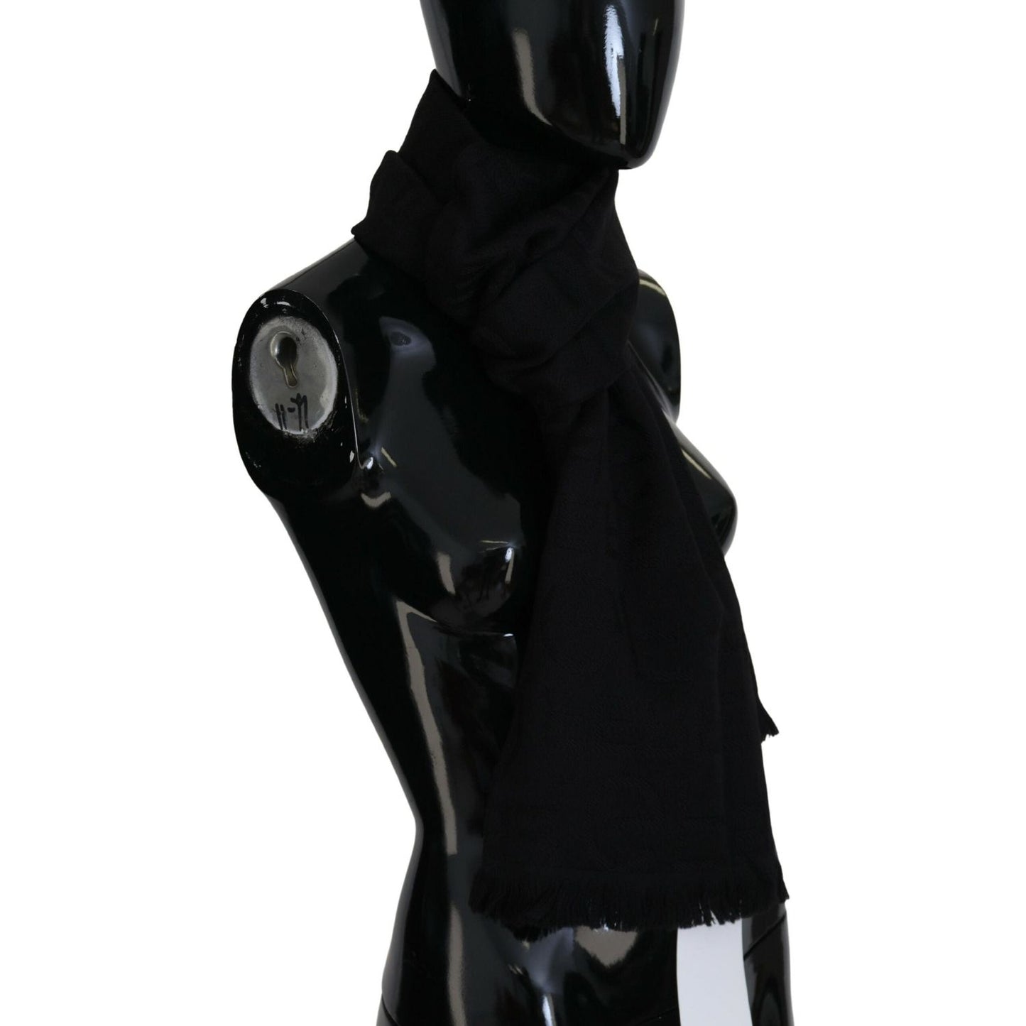 GF Ferre Black Wool Neck Wrap Shawl Fringes Scarf MS6845